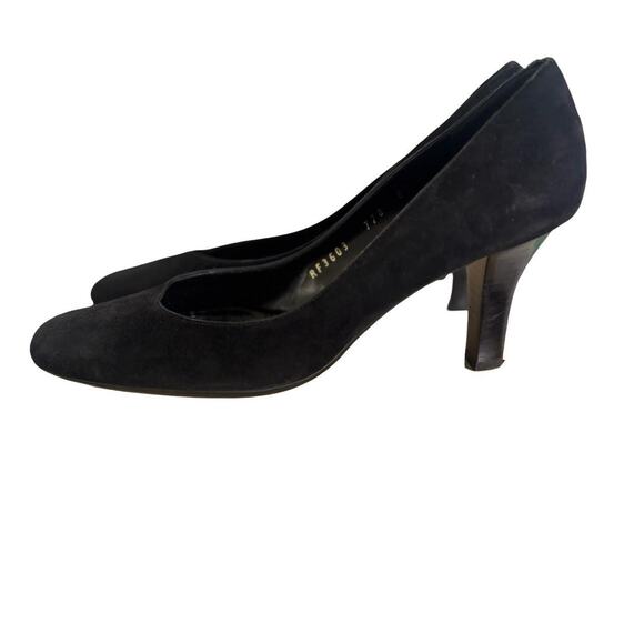 Y2K VTG. SALVATORE FERRAGAMO BLACK SUEDE PUMPS HEELS SZ. 8-8.5 EUC. - Picture 4 of 8